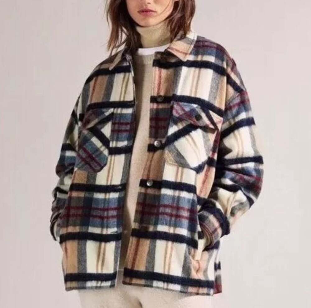 Zara Multicolor Plaid Wool Blend Overshirt Shacket